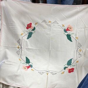 Vintage pieced and Floral Embroidered Tablecloth